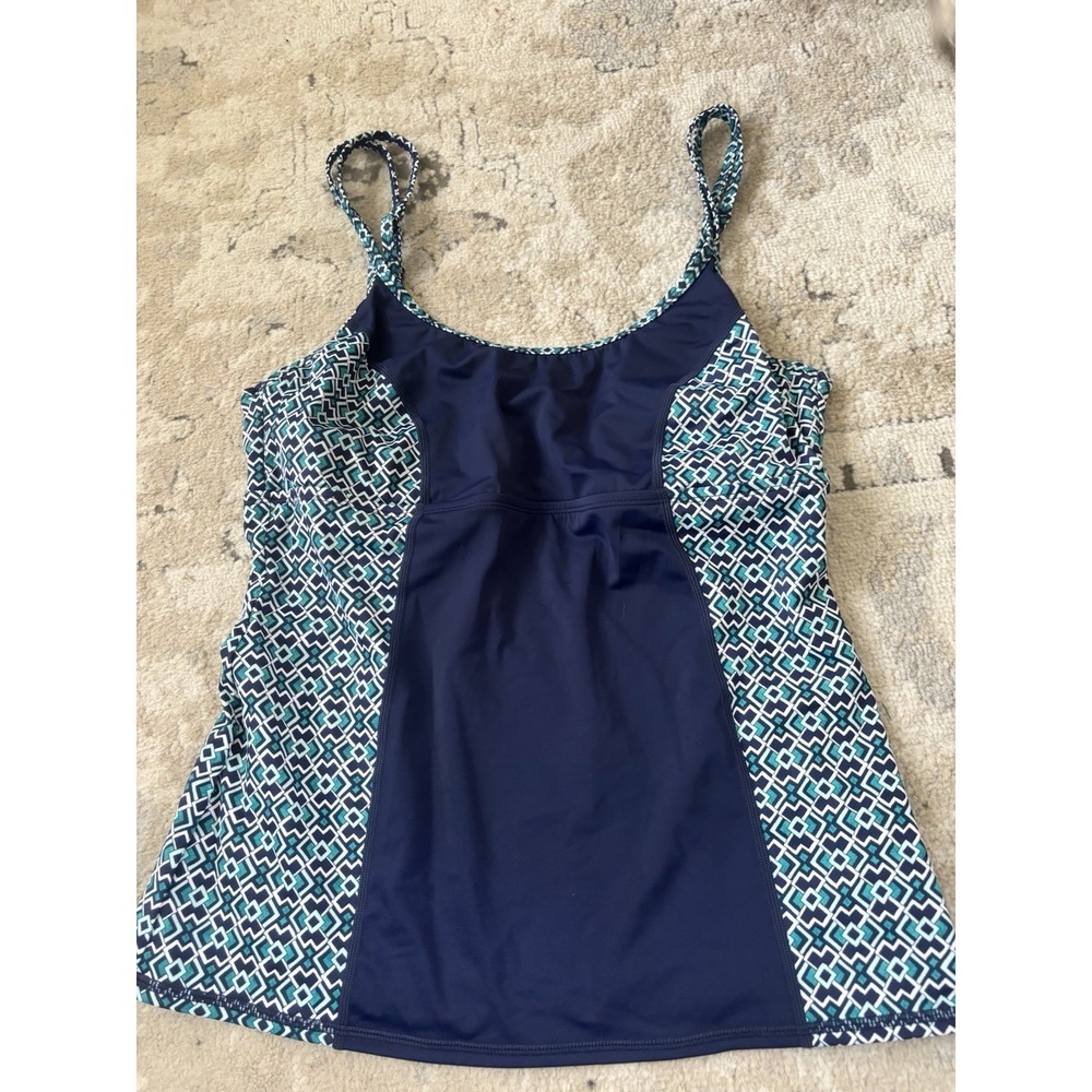 Tommy Bahama Tankini Teal Graphic‎ Swimsuit Navy Sz 12 Underwire